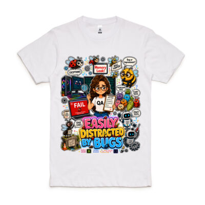 Easily Distracted by Bugs T-Shirt | Bug Geek Illustration, Cute Insect Sticker Collage for QA, Tester, Test Analyst, Testing Thumbnail