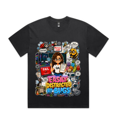 Easily Distracted by Bugs T-Shirt | Bug Geek Illustration, Cute Insect Sticker Collage for QA, Tester, Test Analyst, Testing Thumbnail