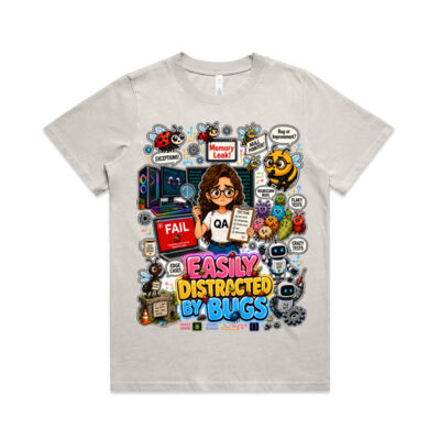 Easily Distracted by Bugs T-Shirt | Bug Geek Illustration, Cute Insect Sticker Collage for QA, Tester, Test Analyst, Testing Thumbnail