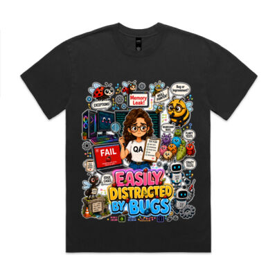 Easily Distracted by Bugs T-Shirt | Bug Geek Illustration, Cute Insect Sticker Collage for QA, Tester, Test Analyst, Testing Thumbnail
