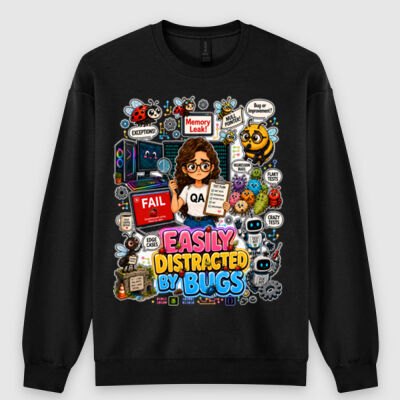 Easily Distracted by Bugs T-Shirt | Bug Geek Illustration, Cute Insect Sticker Collage for QA, Tester, Test Analyst, Testing Thumbnail