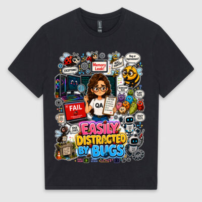 Easily Distracted by Bugs T-Shirt | Bug Geek Illustration, Cute Insect Sticker Collage for QA, Tester, Test Analyst, Testing Thumbnail