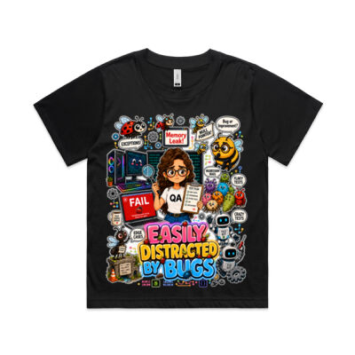 Easily Distracted by Bugs T-Shirt | Bug Geek Illustration, Cute Insect Sticker Collage for QA, Tester, Test Analyst, Testing Thumbnail