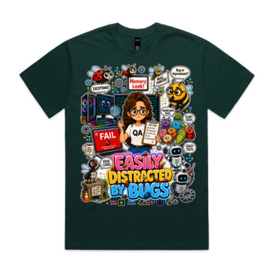 Easily Distracted by Bugs T-Shirt | Bug Geek Illustration, Cute Insect Sticker Collage for QA, Tester, Test Analyst, Testing Thumbnail