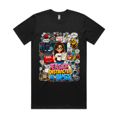 Easily Distracted by Bugs T-Shirt | Bug Geek Illustration, Cute Insect Sticker Collage for QA, Tester, Test Analyst, Testing Thumbnail