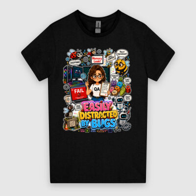 Easily Distracted by Bugs T-Shirt | Bug Geek Illustration, Cute Insect Sticker Collage for QA, Tester, Test Analyst, Testing Thumbnail