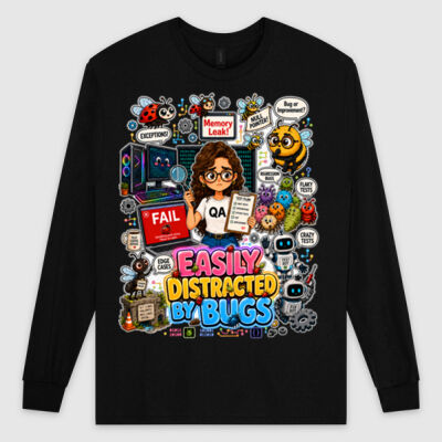 Easily Distracted by Bugs T-Shirt | Bug Geek Illustration, Cute Insect Sticker Collage for QA, Tester, Test Analyst, Testing Thumbnail