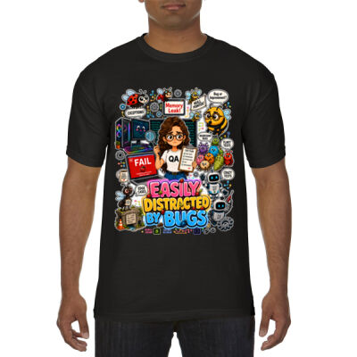 Easily Distracted by Bugs T-Shirt | Bug Geek Illustration, Cute Insect Sticker Collage for QA, Tester, Test Analyst, Testing Thumbnail