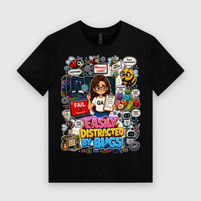 Easily Distracted by Bugs T-Shirt | Bug Geek Illustration, Cute Insect Sticker Collage for QA, Tester, Test Analyst, Testing Thumbnail
