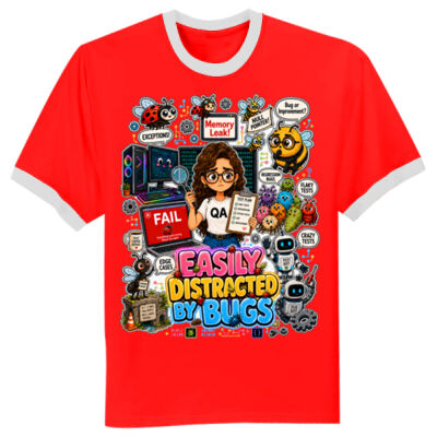 Easily Distracted by Bugs T-Shirt | Bug Geek Illustration, Cute Insect Sticker Collage for QA, Tester, Test Analyst, Testing Thumbnail
