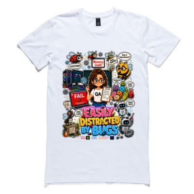 Easily Distracted by Bugs T-Shirt | Bug Geek Illustration, Cute Insect Sticker Collage for QA, Tester, Test Analyst, Testing Thumbnail