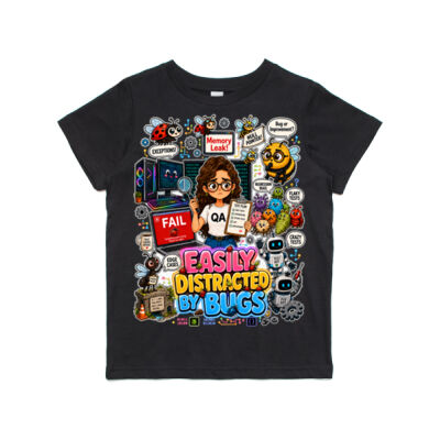 Easily Distracted by Bugs T-Shirt | Bug Geek Illustration, Cute Insect Sticker Collage for QA, Tester, Test Analyst, Testing Thumbnail