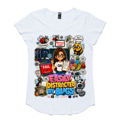 Easily Distracted by Bugs T-Shirt | Bug Geek Illustration, Cute Insect Sticker Collage for QA, Tester, Test Analyst, Testing Thumbnail